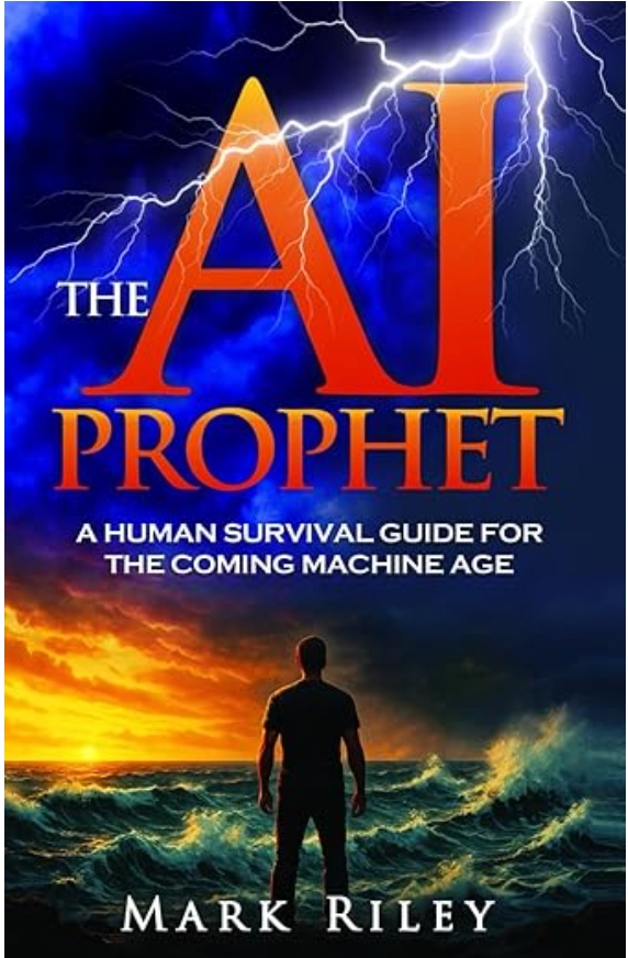 The AI Prophet book cover — a figure stands on stormy shores beneath lightning